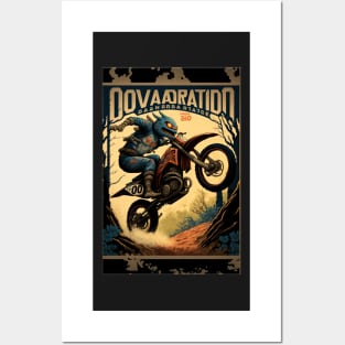 Blue Monster riding Dirt bike Posters and Art